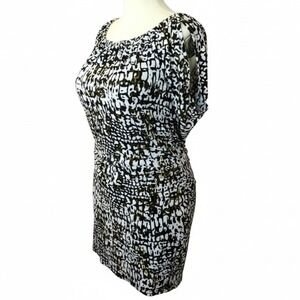 Calvin Klein Black White Gold Midi Shift Dress Size 4 Fits Like Small/Medium